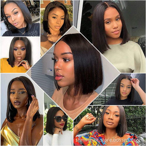 Factory Direct Wholesale Indian Human Hair 6 Inch Straight Bob Wig Double Drawn Swiss Lace Front 13*4 Short Bob Virgin Hair Wig